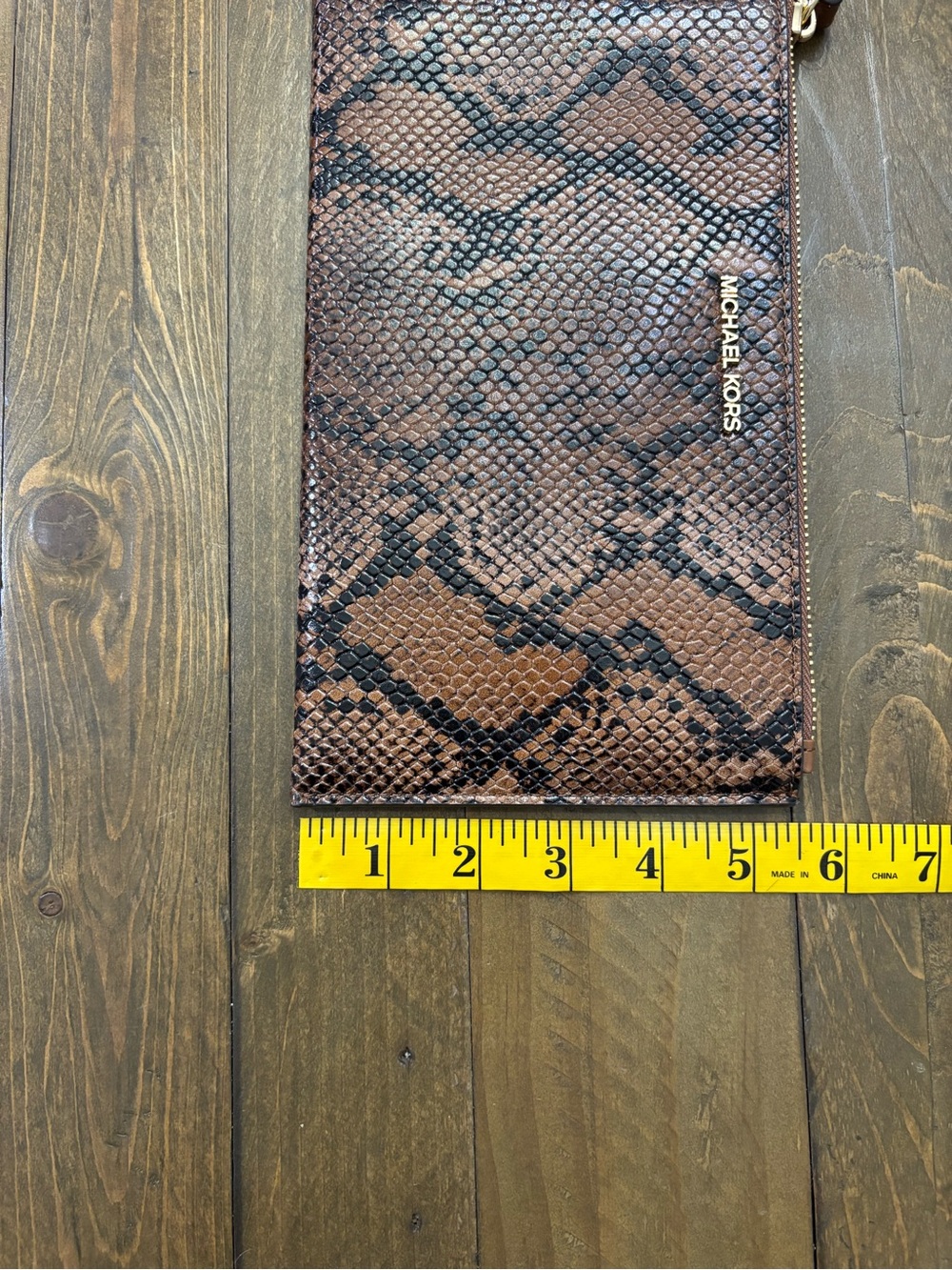 Michael Kors Jet Set Large Zip Wristlet in Brown Snakeskin Embossed Leather - Picture 10 of 10